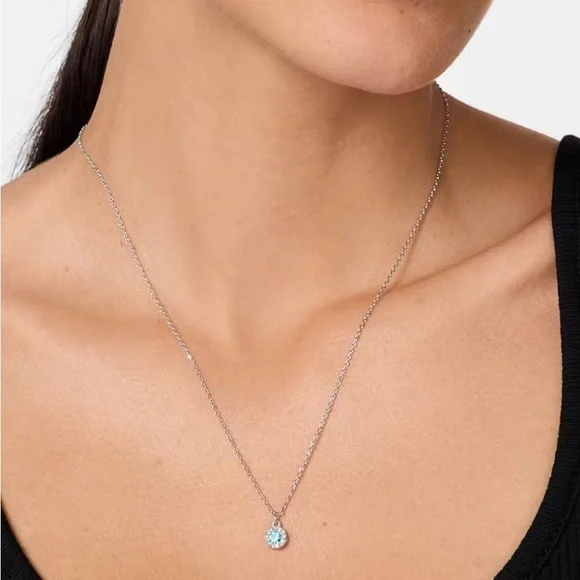 Kate Spade Aqua Silver Pave Halo Pendant Necklace New! - Picture 3 of 5